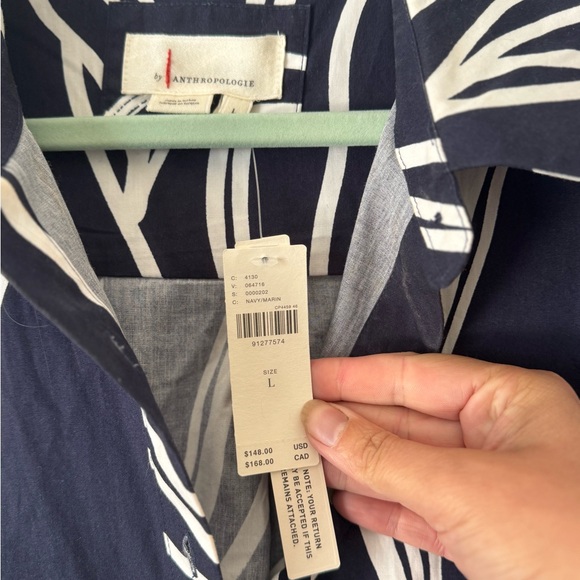 NWT  By Anthropologie Navy & White Floral Pollie Mini Short sleeve swing Dress - Picture 6 of 8